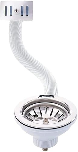 ARA CHOICE Kitchen Sink Waste Basket with Overflow Kit - Stainless Steel Sink Strainer and Square Overflow Head with PVC Pipe (White)