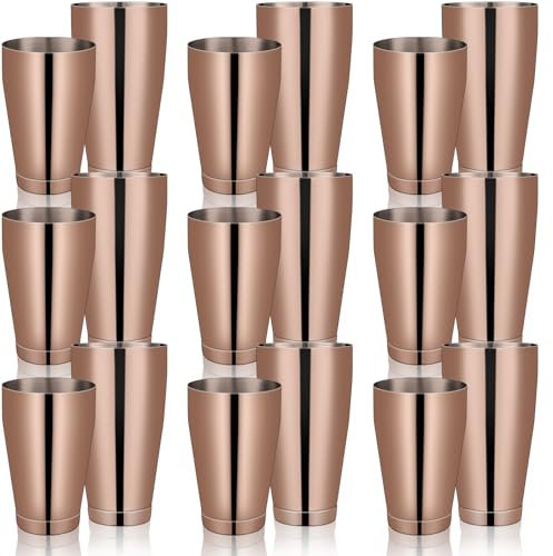 Dandat Juego de 16 cocteleras profesionales para bar Boston, mezclador de bebidas de acero inoxidable, herramientas básicas, juego de cóctel para camareros, 18 onzas, 28 onzas (color cobre)