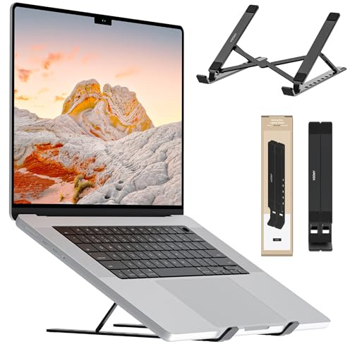 Voomy Soporte Ergonómico Plegable para Laptop y Tablet: Estación de Trabajo Portátil de Aluminio Reciclado, Compatible con MacBook, Lenovo, HP - Ideal para Oficina y Teletrabajo, Negro (Negro)