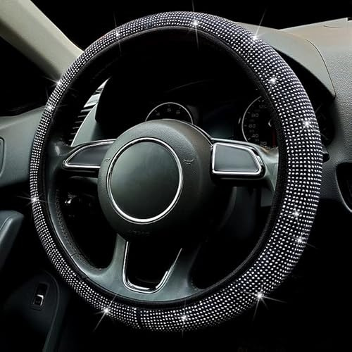 Bling Strass Lenkradabdeckung Universal 38cm/15 Inch Glitzer für Frauen - Diamant Auto Hülle Anti-Rutsch Zubehör - Schwarz