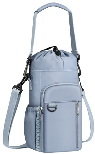 CaseBot Tragetasche für Wasserflaschen mit Schultergurt, isoliert, Wasserflaschenhalter mit Handyfach für Spaziergänge, Wandern, Picknick, Wolkenblau
