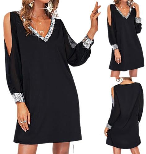 pvucpot Femmes Col V Robe Tunique Élégant Plage Soirée Fête Cocktail Mini Shirt Robe