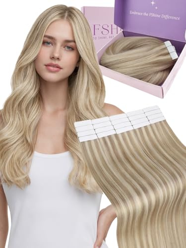 Fshine Invisible Tape Extensions 50cm 50g Hellbraun mit Platinblond | Extensions Echthaar Tape, einfache Anwendung, natürliche Haarintegration, für Alltag und besondere Anlässe