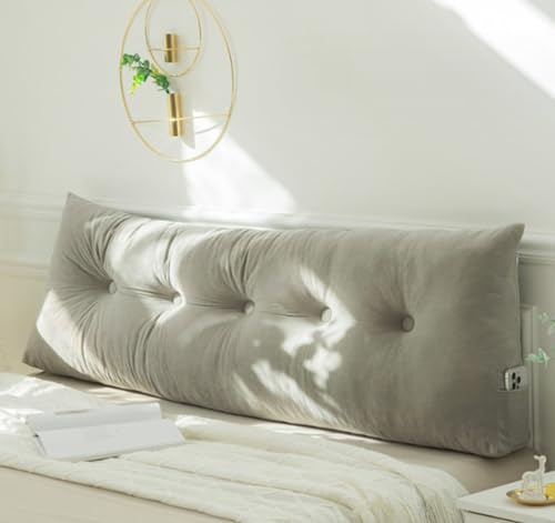 PIURUF Oreiller triangulaire pour tête de lit double/king size, coussin de soutien dorsal en velours luxueux, coussin de traversin de daybed pour le repos et la lecture, 200x40x12cm (150x40x12cm, Gris