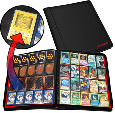 1280+ Cards 20 Pocket Card Binder Collector Card Album - Pages Compatible with Pokemon Cards, Sports Cards, Yugioh, MTG and Other TCG - Trading Card Sleeve with Side Loading Pockets (Black/Red)