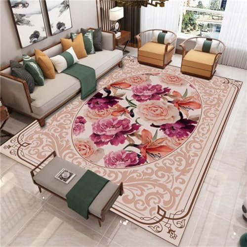 RUGMRZ Esszimmer Deko Webteppich Rose rote Blume Dekoration Wohnzimmer großen Teppich Nicht verblassen Schalldämmung Teppich Gemustert 160X230CM