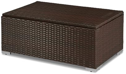 YIYAN YIYANOutdoor Outdoor-Aufbewahrungsbox, Rattan-Terrassendeck-Box mit separatem Aufbewahrungsregal für Terrasse, Kissen, Gartenwerkzeuge, Pool- und Sportausrüstung Ottoman Set(Brown)