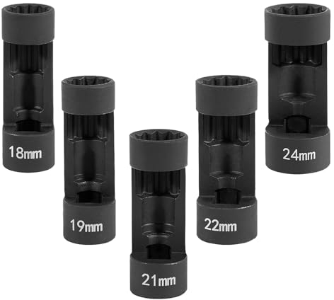 BONJUME KFZ Spreizer Federbein, 5-teiliges Zubehör für Federbeinmuttern Handwerkzeuge Set, weitgehend kompatibel - 18mm, 19mm, 21mm, 22mm, 24mm Stoßdämpfer-Werkzeug