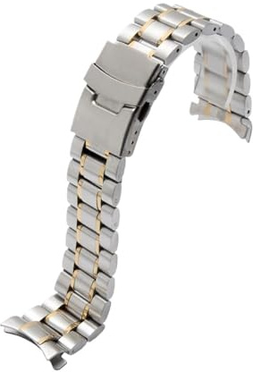 20/22mm Männer gebogenes Ende Edelstahl Metall Uhrband Uhr passend für Seiko/Timex/Citizen/Casio(A Silver golden,18mm)