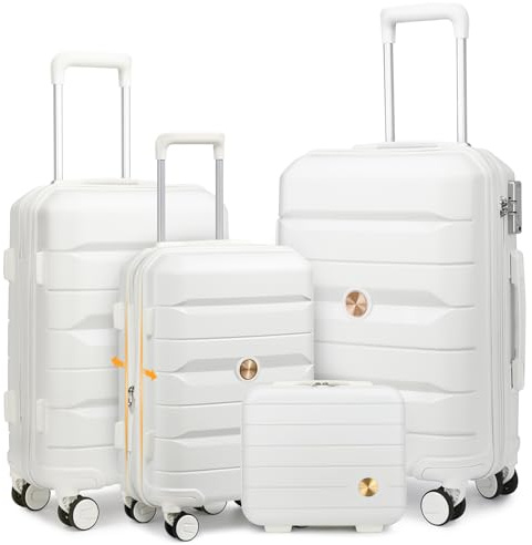 Sea choice Hartschalenkoffer Set 4 Teilig S/M/L/XL Rollkoffer Handgepäck 100% PP Reisekoffer mit 360°Doppel Zwillingsrollen & TSA Schloss(20 Erweiterbar)