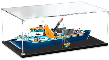 TRUSTFAR Staubdichte Acrylvitrine für LE-GO 60368 Großes Schiffsbausteinmodell, transparente Box, Displaybox kompatibel mit Le-go 60368. (kein Modell) (3 mm schwarzer Sockel)