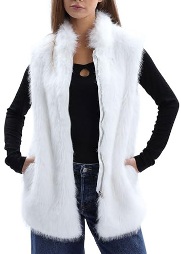 Amazhiyu Gilet di pelliccia da donna, in pelliccia sintetica, giacca in pelliccia sintetica, giacca invernale, autunno, senza maniche, in pelliccia sintetica, gilet elegante, gilet da donna con tasche