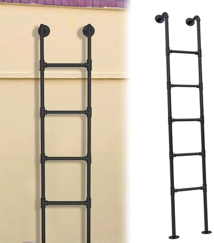 Schwarze Fensterbrunnenleiter, robuste Kellerausstiegsleiter aus Metall, an der Wand montierte Feuerleiter für die Notfallsicherheit zu Hause – Traglast 330 Pfund(260cm/102in)