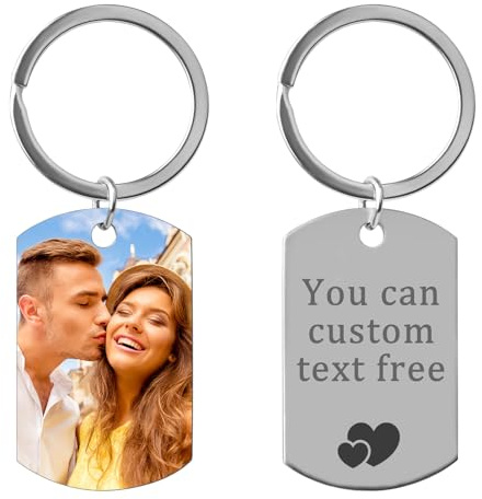 Porte-Clés Personnalisé avec Photo et Texte, Double Face Porte Clef Personnalisable Cadeau pour Femme et Homme sur Fête des mères, fête des pères, anniversaire, Noël, Saint Valentin (Argenté)