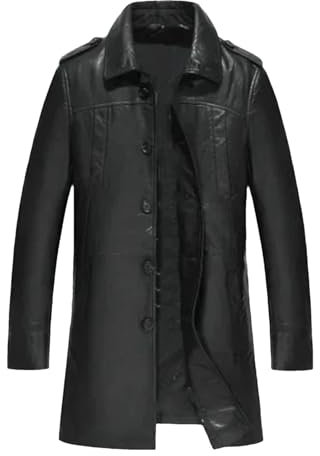 Hgvcfcv Herren-Jacke aus Schaffell, mittellang, Windbreaker, lässig, klassischer Ledermantel, Schwarz , XXL
