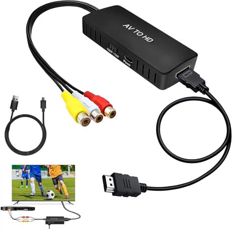 Adattatore da RCA a HDMI, 1080P Adattatore RCA a HDMI, AV Composito a HDMI con Cavo USB Alimentazione Supporta PAL NTSC SECAM per PS2 PS3 Xbox Wii DVD VCR Dispositivi Video Audio Monitor TV HDMI