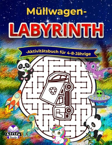Müllwagen-Labyrinth-Aktivitätsbuch für 4-8-Jährige, lustige Puzzles für die kognitive Entwicklung von Kindern: Gehirnübungen und Spiele für Kinder