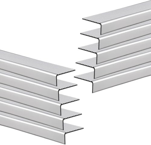 SRNSAEB 1 5 10 15 20 Pack Stair Edge Protector Aluminum, Step Nose Edging 60cm 90cm 120cm 150cm 160cm Metal Nosing for Stairs, Outdoor Indoor Staircase Trim Molding(10 pcs Silver,63in/160cm)