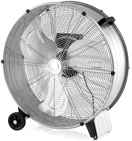 GOPLUS Trommelventilator, Ø 59 cm Standventilator mit 3 Windgeschwindigkeiten, Industriell Bodenventilator mit Griff & 2 Rollen, Windmaschine Ventilator für Lager, Werkstatt, Garage & Keller (Silber)