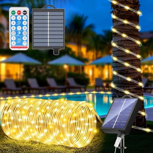 Kousee Solar-LED-Lichterkette für den Außenbereich, IP65 wasserdichtes Lichtschlauch, 22 m, 200 LEDs, Solar-Dekorationslichter mit 8 Beleuchtungsmodi, Seil-Lichterkette für Garten, Baumparty