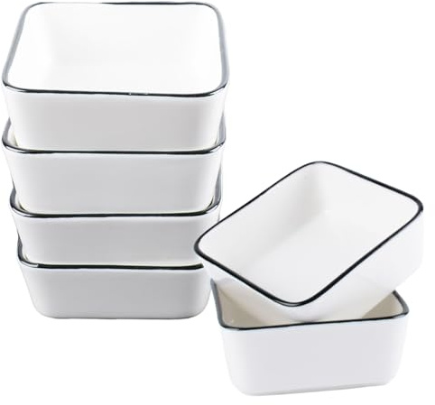 Haayymo Lot de 6 bols à tremper carrés en céramique de 7,6 cm pour sauce soja, mini plat d'assaisonnement pour sauce, plat d'accompagnement, condiments, sushis, ramequins - Passe au four - Bordure
