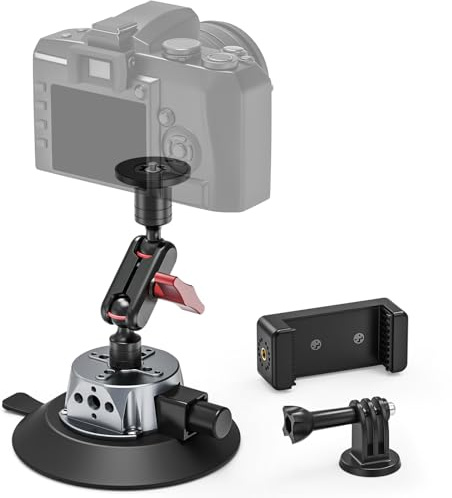 JUBORUI Kamera Saugnapfhalterung, Kamera Auto Halterung mit Kugelkopf Magic Arm, Auto-Saugnapfhalterung mit ARRI 1/4 & 3/8 Löcher für DSLR/Action Kamera/Handy Halter