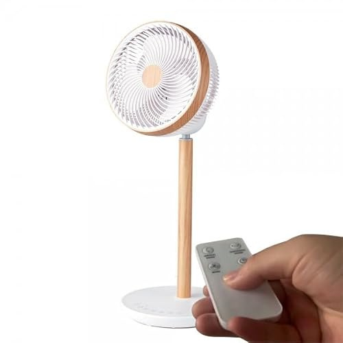 Bilake Ventilador pie 25W colibrí Blanco Madera | Ventilador de pie diseño nórdico, Motor DC, con Mando, silencioso, oscilante y Temp