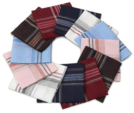 Liwein Men's Handkerchiefs, Lot de 12 mouchoirs en tissu de coton pour hommes Mouchoir de poche pour hommes, 36 cm x 36 cm