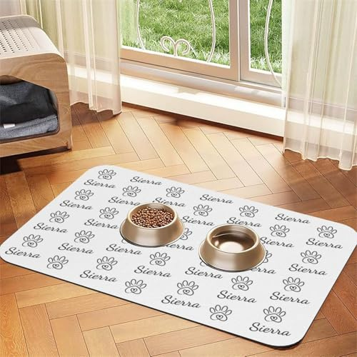 Naispanda Tapis de Nourriture pour Chien Personnalisé Set de Table Personnalisé pour Animal Domestique Set de Table pour Bol d'eau pour Chien et Chat avec Photo et Nom Antidérapant et Imperméable