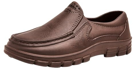 Zapatos de piel para hombre, deslizantes, mocasines de piel, suela plana, zapatos de caminar, antideslizantes, cómodos, deportivos, sin cordones, para el tiempo libre, deportivos, cómodos, marrón, 47
