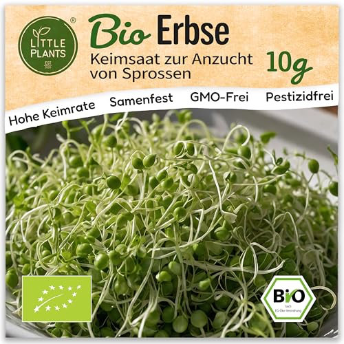 Little Plants Bio Erbsen Sprossen Samen [10g] - Erbsen-Samen - Erbsensprossen & Microgreens zum Keimen