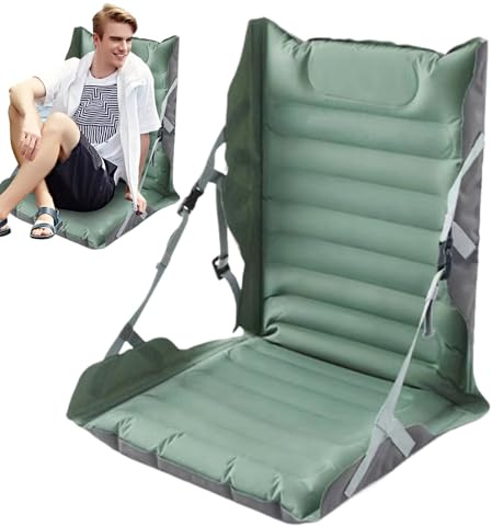 Jukeoiu Aufblasbare Faltbare Sitzauflage - Leichte Sitzgelegenheit Mit Rückenstütze | Tragbarer Bodenstuhl für Stadion Angeln Camping Sport Wandern Outdoor