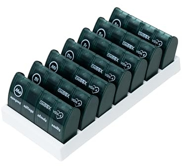 CINIBOX VIDA 4 – Tablettenbox 7 Tage – Dunkelgrün – Pillendose & Medikamentenbox mit jeweils 4 Fächern – leicht zu öffnen & sicher verschlossen – BPA-frei & lebensmittelecht – Made in DE