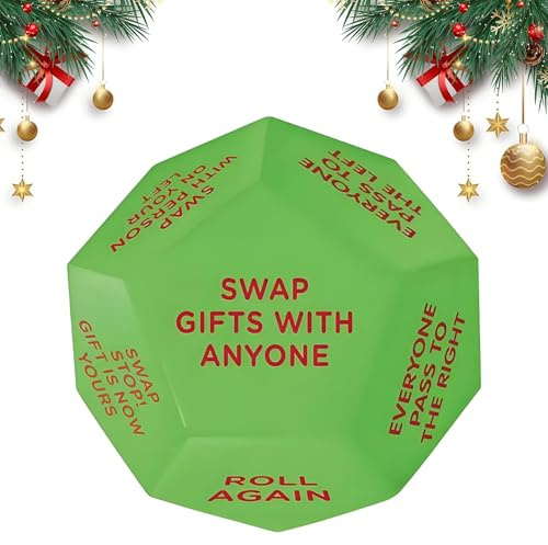 louuuou 1PCS Green Santa Swap Gift Exchange Dice, Christmas Party Games 12 Different Sides Christmas Birthday Party Gift Exchange Dice, Game Dice for Family Christmas Parties Kids