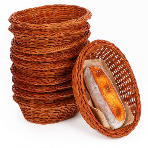 Cabilock 10 Mini-Brotkörbe, oval, geflochten, Braun | 10 kleine ovale Servierkörbe für Brötchen und Snacks; Maße, Material und Lebensmittelkontakt vor Nutzung prüfen