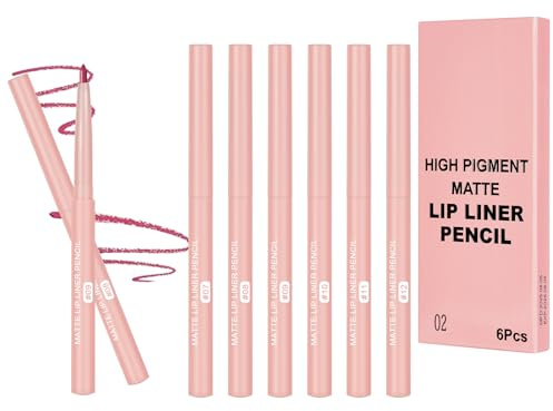 LOPHE 6 Couleurs Lipliner Crayon Set,Nude Crayons à Lèvres,Crayon à Lèvres Onctueux et Crémeux,Imperméable à l'Eau Lèvres Maquillage Soft Pencil Durable Mat Lisse Ultra Fine Lipliner, B