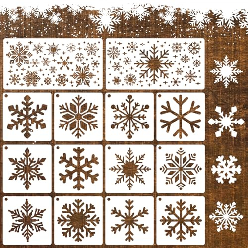 REEKNOKOL Weihnachtsschablonen, 14-teilig, Wiederverwendbare Schneeflocken-Schablonen für Bastelarbeiten, natürliche Scrapbook-Schablonen für Weihnachtsdekorationen, DIY Kunsthandwerk und Wanddeko