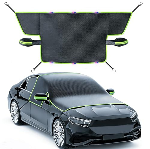 Frontscheibenabdeckung Winter, Schwarz Winddicht Frostschutz abdeckung auto frontscheibe mit elastischen Haken und Magneten, Reflektorstreifen Windschutzscheibenabdeckung Auto für Autos und SUV