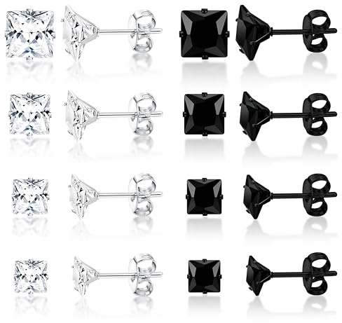 Dochais Boucles d'Oreilles Homme Diamant Noir Argent, Clou d'Oreille Acier Inoxydable Hypoallergénique Zirconium, Bijoux Classiques pour Homme Garçon Femme