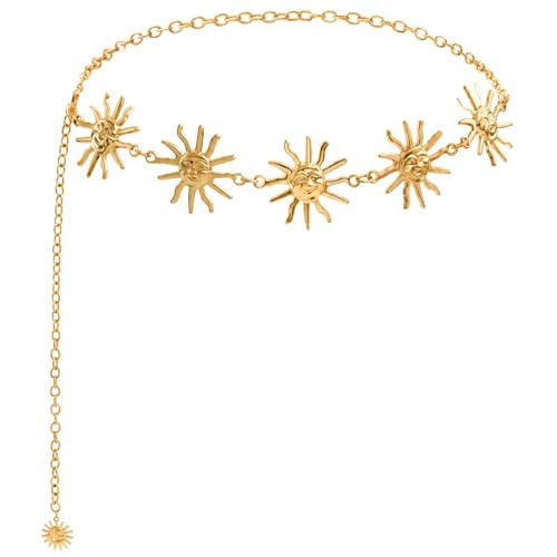 dellyy Gürtel Gold Sonne, Kettengürtel Gold, Bauchkette, Taillengürtel Damen, Verstellbare Taillenkette, Taillenkette Damen Boho, für Kleider Jeans