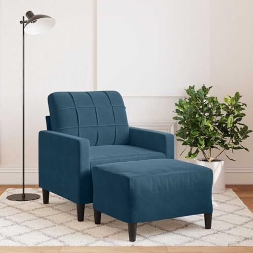 sephironlbb Sessel mit Hocker Blau 60 cm Samt Sofa Couch Wohnzimmer Zweisitzer Polstergarnitur Ottomane Relaxfunktion Lounge Gästebett mit stabilem Metallgestell und bequemer Schaumstoffpolsterung