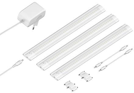 ledscom.de LED Unterbau-Leuchte SIRIS weiß matt, flach, 30cm, je 368lm, warm-weiß, 3er Set