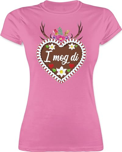 Shirtracer - Shirt Damen - Kompatibel Oktoberfest - Lebkuchenherz I mog di mit Geweih und Blumen