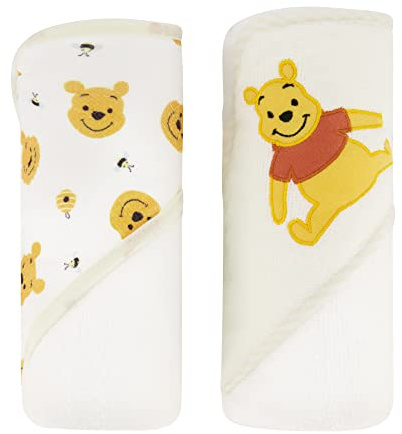 Disney Cudlie Baby Winnie Puuh Kapuzenhandtücher, gerollt/kardiert, mit süßem Lebensaufdruck, 2 Stück