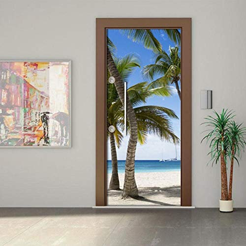 YQLKD Fototapete Türtapete Strand Mit Kokospalmen Und Meerblick Türaufkleber Wasserdichtes PVC-Tapeten- Wandbild