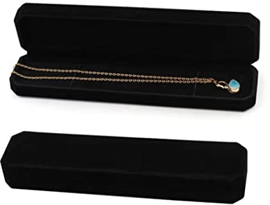 1 boîte cadeau en velours noir pour bracelet et chaînes – Collier rectangulaire et stylos pour homme et femme