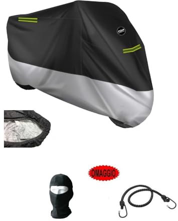 Compatible con BMW R 850 R Funda Moto Forro Impermeable Anti Granizo para Moto-Scooter-Parabrisas Y BAUL Case Negro con Funda Rayas Fluo 296X105X127CM