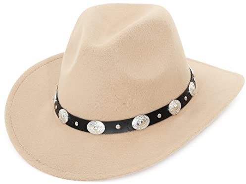 GEMVIE Herren Fedora Hut Breiter Krempe Filzhut Rollbar Wollfilzhut Beige