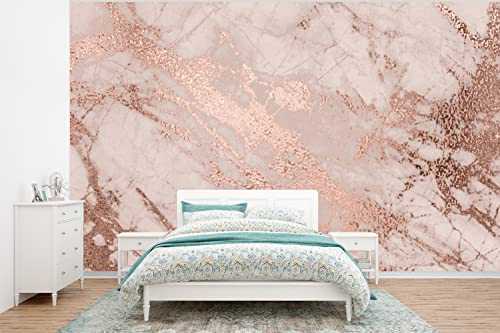 Selbstklebend Tapete Wandpapier Wandaufkleber Fototapete Tapeten Wanddeko 400x300 cm Marmor - Rosa - Luxus - Marmoroptik - Glitzer - Design
