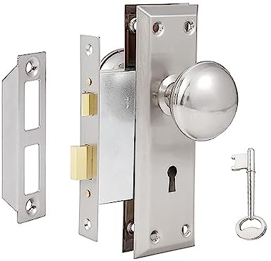 AKRILANE Mortise Lock Set Interior Door Antique & Vintage Style Knob with Keys – Chrome